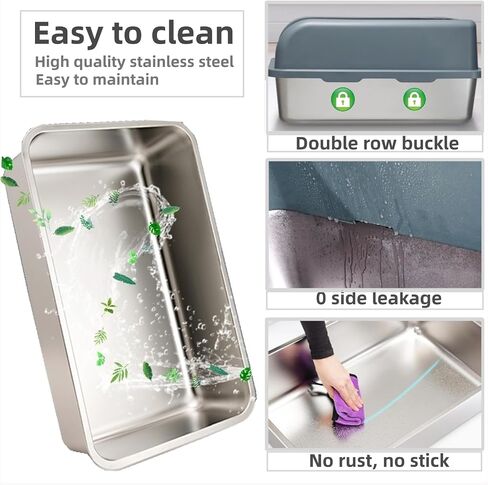 Enclosed Stainless Steel Cat Litter Box, Upgraded XXL Extra Large Litter Box for Big Cats, Metal Litter Box High Sided, Easy Cleaning, Include Litter Scoop (with cat mat) in Saudi Arabia