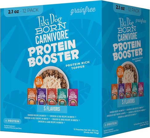 Tiki Dog Born Carnivore Protein Booster Dog Food Topper, Variety Pack, 2.1 oz. Pouch (12 Count) in Saudi Arabia