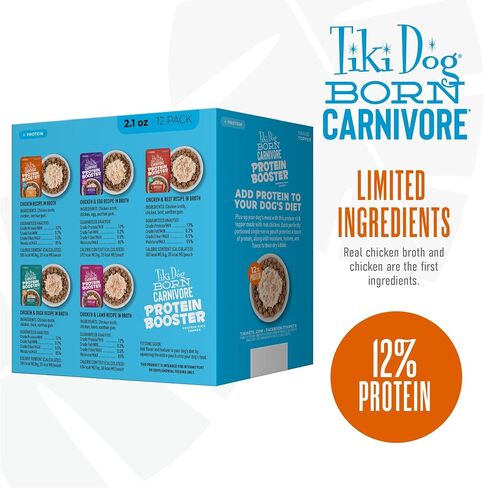 Tiki Dog Born Carnivore Protein Booster Dog Food Topper, Variety Pack, 2.1 oz. Pouch (12 Count) in Saudi Arabia