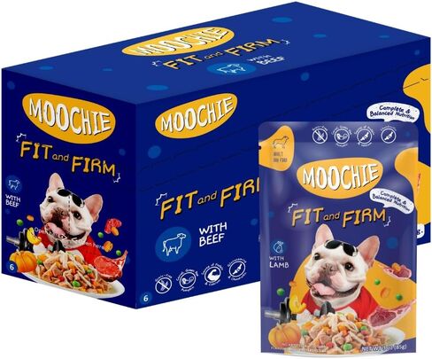 MOOCHIE Fit and Firm Wet Dog Food - Grain Free Wet Dog Food - Made with Real Beef and Vegetables - No Added Preservatives or Artifical Flavors - Suitable for Small Adult Breeds - 12 x 85g Pouch in Saudi Arabia