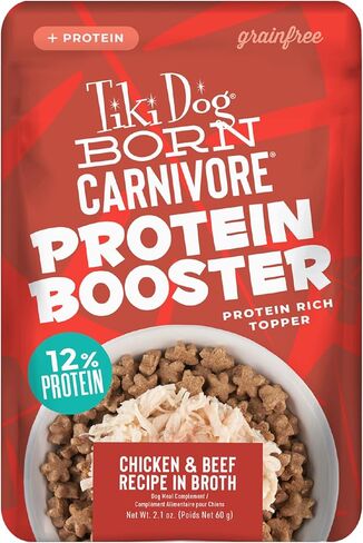 Tiki Dog Born Carnivore Protein Booster Dog Food Topper, Variety Pack, 2.1 oz. Pouch (12 Count) in Kuwait