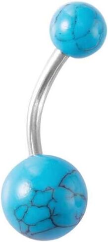 Turquoise Belly Button Ring, Surgical Steel Belly Ring, Western Belly Button Ring for Belly Jewelry, 316L Stainless Steel Navel Ring for Women (Blue Turquoise) in Saudi Arabia