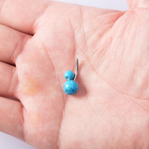 Turquoise Belly Button Ring, Surgical Steel Belly Ring, Western Belly Button Ring for Belly Jewelry, 316L Stainless Steel Navel Ring for Women (Blue Turquoise) in Saudi Arabia