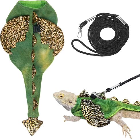 ADOGGYGO Bearded Dragon Harness Leash Set, Lizard Dragon Costume Adjustable Lizard Dinosaur Leash Harness for Bearded Dragon Reptiles (Green, Small) in Saudi Arabia