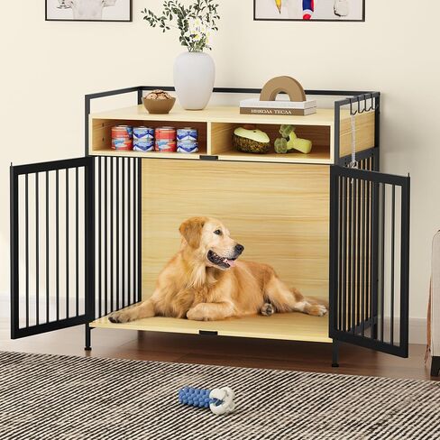YITAHOME Large Dog Crate, 41" Heavy Duty Dog Kennel with 2 Drawers End Table, Wooden Dog Cage Indoor Dog House Pet Crate Table with Double Doors for Large Medium Small Dogs, Rustic Brown in Saudi Arabia