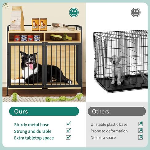 YITAHOME Large Dog Crate, 41" Heavy Duty Dog Kennel with 2 Drawers End Table, Wooden Dog Cage Indoor Dog House Pet Crate Table with Double Doors for Large Medium Small Dogs, Rustic Brown in Saudi Arabia