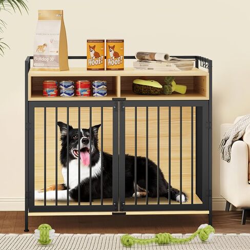 YITAHOME Large Dog Crate, 41" Heavy Duty Dog Kennel with 2 Drawers End Table, Wooden Dog Cage Indoor Dog House Pet Crate Table with Double Doors for Large Medium Small Dogs, Rustic Brown in Saudi Arabia