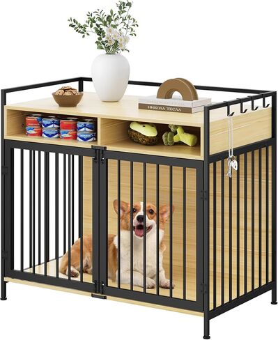 YITAHOME Large Dog Crate, 41" Heavy Duty Dog Kennel with 2 Drawers End Table, Wooden Dog Cage Indoor Dog House Pet Crate Table with Double Doors for Large Medium Small Dogs, Rustic Brown in Saudi Arabia