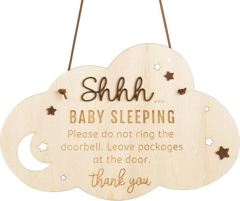 Chippi & Co Shh Baby Sleeping Sign For Front Door, Wooden Do Not Ring Doorbell Sign For Font Door, Baby Room, Fathers Day Gifts For New Dad, Expecting Dad, Gifts For Mom To Be (Baby Sleepinng Sign) in Saudi Arabia