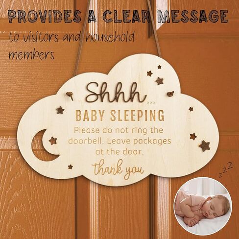 Chippi & Co Shh Baby Sleeping Sign For Front Door, Wooden Do Not Ring Doorbell Sign For Font Door, Baby Room, Fathers Day Gifts For New Dad, Expecting Dad, Gifts For Mom To Be (Baby Sleepinng Sign) in Saudi Arabia