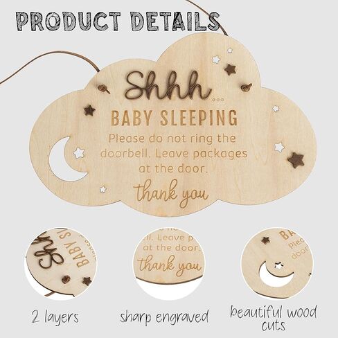 Chippi & Co Shh Baby Sleeping Sign For Front Door, Wooden Do Not Ring Doorbell Sign For Font Door, Baby Room, Fathers Day Gifts For New Dad, Expecting Dad, Gifts For Mom To Be (Baby Sleepinng Sign) in Saudi Arabia