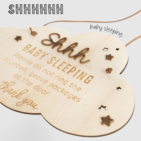 Chippi & Co Shh Baby Sleeping Sign For Front Door, Wooden Do Not Ring Doorbell Sign For Font Door, Baby Room, Fathers Day Gifts For New Dad, Expecting Dad, Gifts For Mom To Be (Baby Sleepinng Sign) in Saudi Arabia