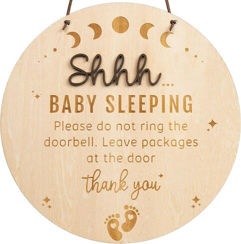 Chippi & Co Shh Baby Sleeping Sign For Front Door, Wooden Do Not Ring Doorbell Sign For Font Door, Baby Room, Fathers Day Gifts For New Dad, Expecting Dad, Gifts For Mom To Be (Baby Sleepinng Sign) in Saudi Arabia