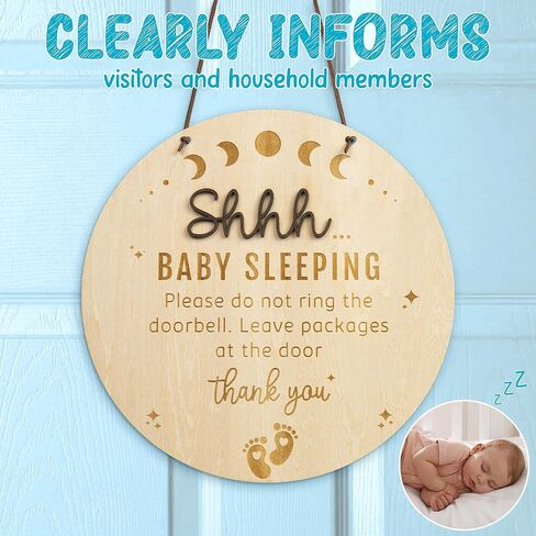 Chippi & Co Shh Baby Sleeping Sign For Front Door, Wooden Do Not Ring Doorbell Sign For Font Door, Baby Room, Fathers Day Gifts For New Dad, Expecting Dad, Gifts For Mom To Be (Baby Sleepinng Sign) in Saudi Arabia