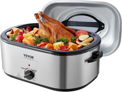 VEVOR Electric Roaster Oven, 26 QT Turkey Roaster Oven with Self-Basting Lid, 1450W Roaster Oven with Defrost & Warm Function, Adjustable Temperature, Removable Pan & Rack, Fits Turkeys Up to 30LBS in Saudi Arabia
