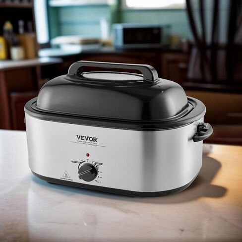 VEVOR Electric Roaster Oven, 26 QT Turkey Roaster Oven with Self-Basting Lid, 1450W Roaster Oven with Defrost & Warm Function, Adjustable Temperature, Removable Pan & Rack, Fits Turkeys Up to 30LBS in Saudi Arabia