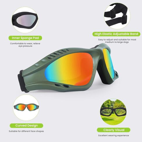 نظارات للكلاب متوسطة وكبيرة الحجم، نظارات شمسية للحماية من الأشعة فوق البنفسجية مع وسادة إسفنجية وحزام قابل للتعديل، نظارات حماية عين الكلب مقاومة للرياح والغبار ومضادة للضباب للكلاب هزلي - أسود + أحمر in Kuwait