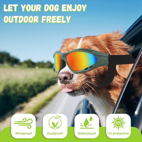 نظارات للكلاب متوسطة وكبيرة الحجم، نظارات شمسية للحماية من الأشعة فوق البنفسجية مع وسادة إسفنجية وحزام قابل للتعديل، نظارات حماية عين الكلب مقاومة للرياح والغبار ومضادة للضباب للكلاب هزلي - أسود + أحمر in Kuwait