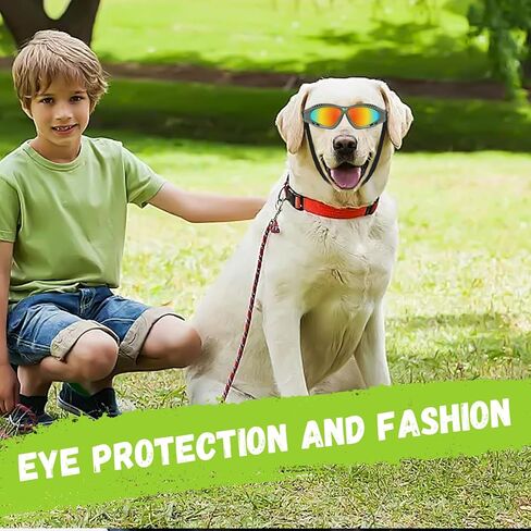 نظارات للكلاب متوسطة وكبيرة الحجم، نظارات شمسية للحماية من الأشعة فوق البنفسجية مع وسادة إسفنجية وحزام قابل للتعديل، نظارات حماية عين الكلب مقاومة للرياح والغبار ومضادة للضباب للكلاب هزلي - أسود + أحمر in Kuwait