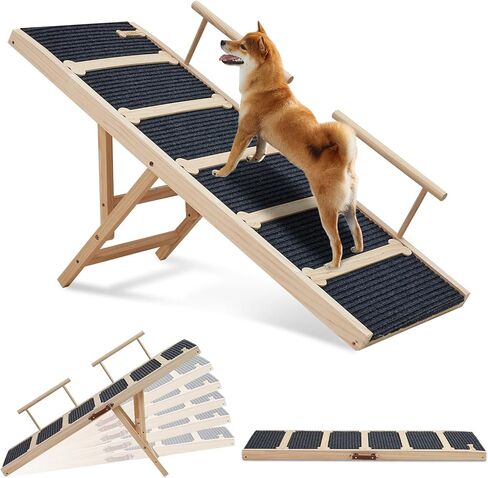 منحدر قابل للتعديل للكلاب الأليفة للسرير - سلالم منحدر للكلاب/الحيوانات الأليفة مقاس 47.2 بوصة للأسرة العالية مقاس 30 بوصة - 6 قابلة للتعديل من 15.7 بوصة إلى 28 بوصة - منحدر خشبي قابل للطي للأرائك والسيارات للكلاب الكبيرة التي يصل وزنها إلى 200 رطل in Kuwait