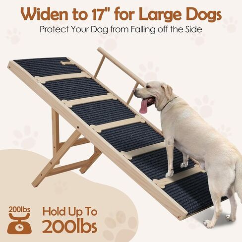 منحدر قابل للتعديل للكلاب الأليفة للسرير - سلالم منحدر للكلاب/الحيوانات الأليفة مقاس 47.2 بوصة للأسرة العالية مقاس 30 بوصة - 6 قابلة للتعديل من 15.7 بوصة إلى 28 بوصة - منحدر خشبي قابل للطي للأرائك والسيارات للكلاب الكبيرة التي يصل وزنها إلى 200 رطل in Kuwait