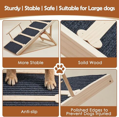 منحدر قابل للتعديل للكلاب الأليفة للسرير - سلالم منحدر للكلاب/الحيوانات الأليفة مقاس 47.2 بوصة للأسرة العالية مقاس 30 بوصة - 6 قابلة للتعديل من 15.7 بوصة إلى 28 بوصة - منحدر خشبي قابل للطي للأرائك والسيارات للكلاب الكبيرة التي يصل وزنها إلى 200 رطل in Kuwait