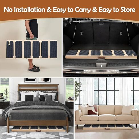 منحدر قابل للتعديل للكلاب الأليفة للسرير - سلالم منحدر للكلاب/الحيوانات الأليفة مقاس 47.2 بوصة للأسرة العالية مقاس 30 بوصة - 6 قابلة للتعديل من 15.7 بوصة إلى 28 بوصة - منحدر خشبي قابل للطي للأرائك والسيارات للكلاب الكبيرة التي يصل وزنها إلى 200 رطل in Kuwait