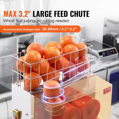 VEVOR Commercial Orange Juicer Machine, 120W Automatic Juice Extractor with Water Tap, Stainless Steel Orange Squeezer 20 Oranges/Minute, with Pull-Out Filter Box, PC Cover, 2 Peel Collecting Buckets in Saudi Arabia