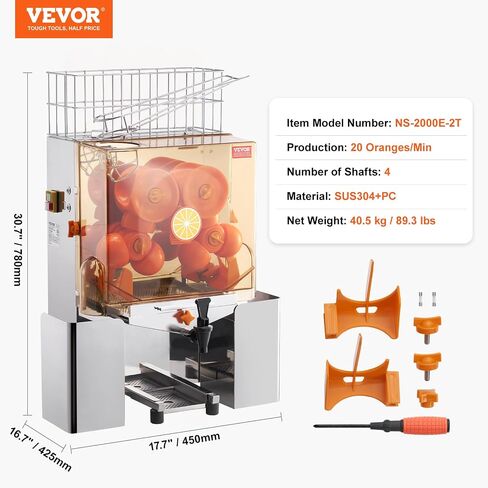 VEVOR Commercial Orange Juicer Machine, 120W Automatic Juice Extractor with Water Tap, Stainless Steel Orange Squeezer 20 Oranges/Minute, with Pull-Out Filter Box, PC Cover, 2 Peel Collecting Buckets in Saudi Arabia