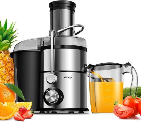عصارة GDOR بقوة 1200 واط مع إعداد 3 سرعات، آلات عصارة كبيرة جدًا مقاس 3.4 بوصة للفواكه والخضروات الكاملة، عصارة طرد مركزي مع إبريق عصير 34 أونصة، خالية من مادة BPA، سهلة التنظيف، فضي in Kuwait