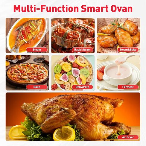 Secura Multifunction Air Fryer Steam Oven, 13 Quart Compact Oven with Convection Bake, Airfryer, Rapid Steam, Ferment, Dehydrator Combo, Nutritious & Delicious Food Steamer for Cooking (Red) in Saudi Arabia
