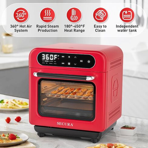 Secura Multifunction Air Fryer Steam Oven, 13 Quart Compact Oven with Convection Bake, Airfryer, Rapid Steam, Ferment, Dehydrator Combo, Nutritious & Delicious Food Steamer for Cooking (Red) in Saudi Arabia