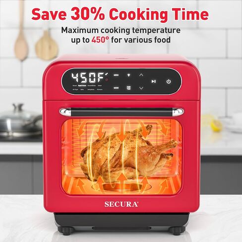 Secura Multifunction Air Fryer Steam Oven, 13 Quart Compact Oven with Convection Bake, Airfryer, Rapid Steam, Ferment, Dehydrator Combo, Nutritious & Delicious Food Steamer for Cooking (Red) in Saudi Arabia