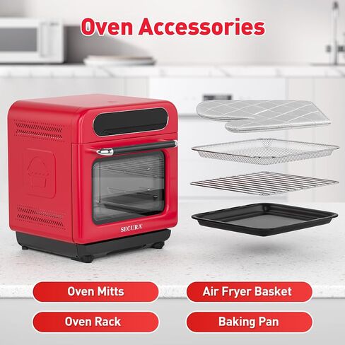 Secura Multifunction Air Fryer Steam Oven, 13 Quart Compact Oven with Convection Bake, Airfryer, Rapid Steam, Ferment, Dehydrator Combo, Nutritious & Delicious Food Steamer for Cooking (Red) in Saudi Arabia