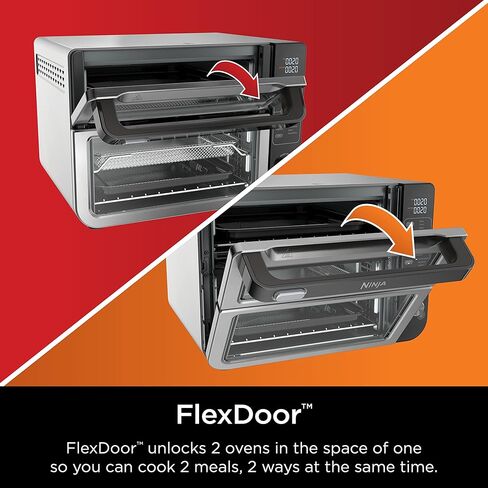 Ninja DCT401 12-in-1 Double Oven with FlexDoor, FlavorSeal & Smart Finish, Rapid Top Convection and Air Fry Bottom, Bake, Roast, Toast, Air Fry, Pizza and More, Stainless Steel (Renewed) in Saudi Arabia
