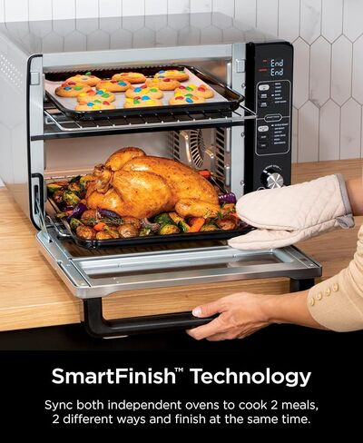 Ninja DCT401 12-in-1 Double Oven with FlexDoor, FlavorSeal & Smart Finish, Rapid Top Convection and Air Fry Bottom, Bake, Roast, Toast, Air Fry, Pizza and More, Stainless Steel (Renewed) in Saudi Arabia