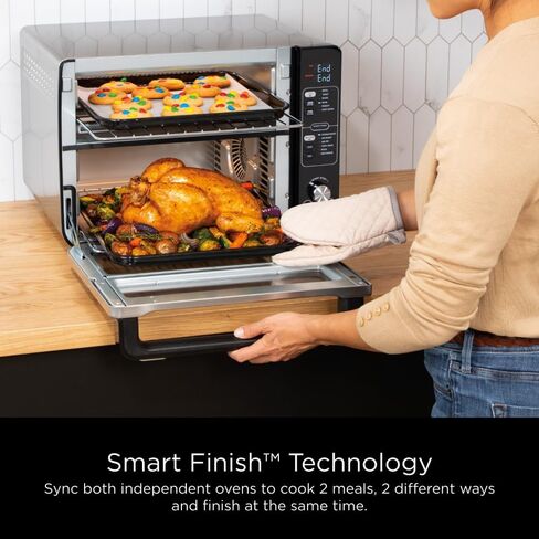 Ninja DCT401 12-in-1 Double Oven with FlexDoor, FlavorSeal & Smart Finish, Rapid Top Convection and Air Fry Bottom, Bake, Roast, Toast, Air Fry, Pizza and More, Stainless Steel (Renewed) in Saudi Arabia
