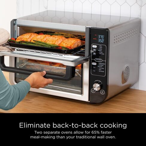 Ninja DCT401 12-in-1 Double Oven with FlexDoor, FlavorSeal & Smart Finish, Rapid Top Convection and Air Fry Bottom, Bake, Roast, Toast, Air Fry, Pizza and More, Stainless Steel (Renewed) in Saudi Arabia
