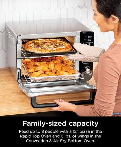 Ninja DCT401 12-in-1 Double Oven with FlexDoor, FlavorSeal & Smart Finish, Rapid Top Convection and Air Fry Bottom, Bake, Roast, Toast, Air Fry, Pizza and More, Stainless Steel (Renewed) in Saudi Arabia