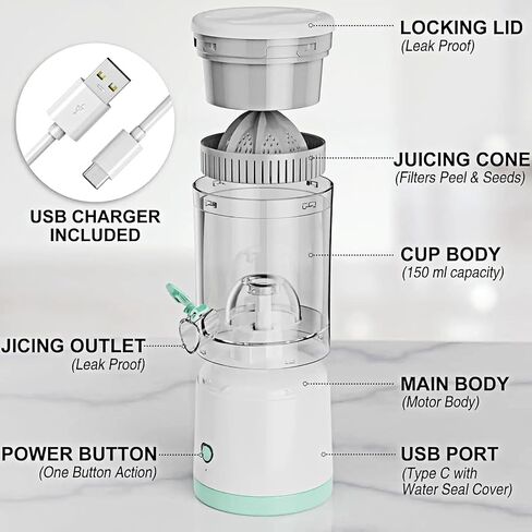 Electric Citrus Juicer, Citrus Juicer with USB Cable, Easy to Clean Portable Juicer for Fresh Orange Juice, Squeeze Orange, Lemon, Kiwi and Grapefruit Juice in Saudi Arabia