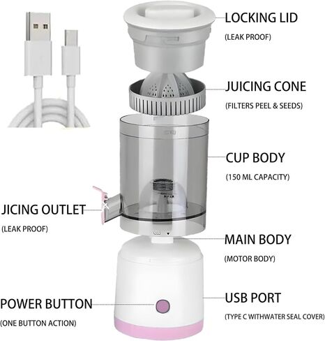 Electric Citrus Juicer, Citrus Juicer with USB Cable, Easy to Clean Portable Juicer for Fresh Orange Juice, Squeeze Orange, Lemon, Kiwi and Grapefruit Juice in Saudi Arabia