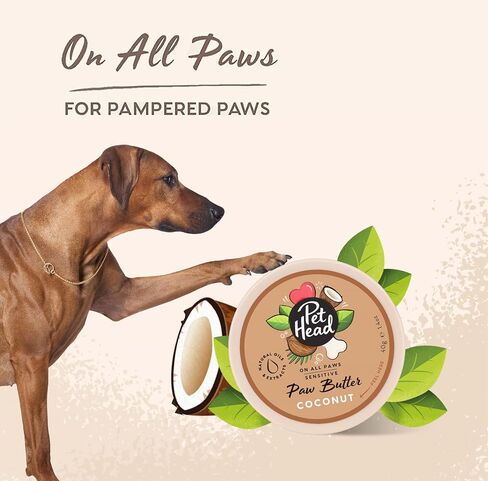 PET Head On All Paws Coconut Paw Butter 1.4 oz. Nourishing Paw Balm, Moisturizes Paws and Noses to Leave Them Soft and Crack-Free, Lickable, Gentle Formula for Puppies. Made in USA in Kuwait