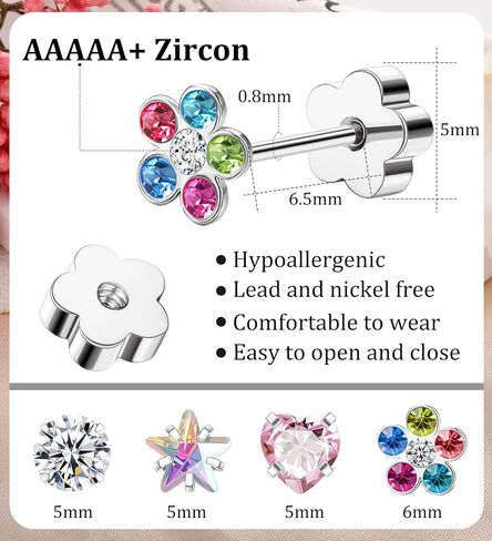 4Pairs Hypoallergenic Flat Back Earrings for Women Stainless Steel Cartilage Earrings Flat Back Heart Star Flower Handmade Screw Back Earrings for Sensitive Skin Nap Earrings Gold StyleB in Saudi Arabia