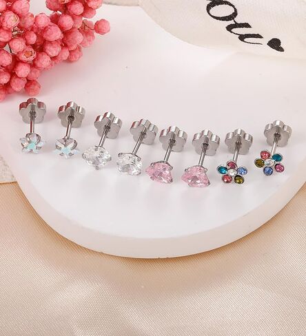 4Pairs Hypoallergenic Flat Back Earrings for Women Stainless Steel Cartilage Earrings Flat Back Heart Star Flower Handmade Screw Back Earrings for Sensitive Skin Nap Earrings Gold StyleB in Saudi Arabia