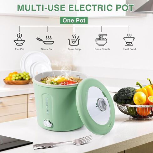 Hot Pot Electric, 450W Ramen Cooker, 1L Mini Lazy Pot for Egg, Ramen and Soup, Portable Electric Hot Pot for Travel, Office, Dorm Room Essential, Green in Saudi Arabia