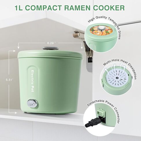 Hot Pot Electric, 450W Ramen Cooker, 1L Mini Lazy Pot for Egg, Ramen and Soup, Portable Electric Hot Pot for Travel, Office, Dorm Room Essential, Green in Saudi Arabia