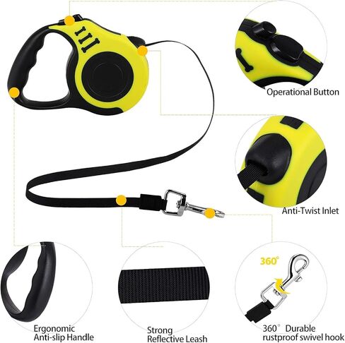 Retractable Dog Leash | Premium 3m and 5m Durable Dog Leash Automatic Retractable Nylon Cat Lead Extension Puppy Walking Running Lead Roulette for Dogs Pet Products (Yellow, 5M) in Saudi Arabia