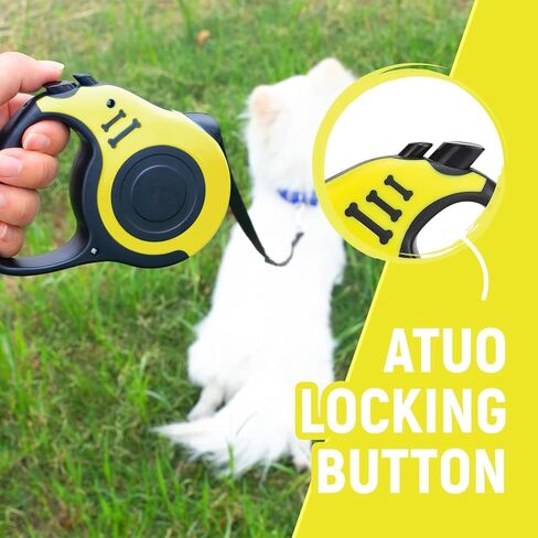 Retractable Dog Leash | Premium 3m and 5m Durable Dog Leash Automatic Retractable Nylon Cat Lead Extension Puppy Walking Running Lead Roulette for Dogs Pet Products (Yellow, 5M) in Saudi Arabia