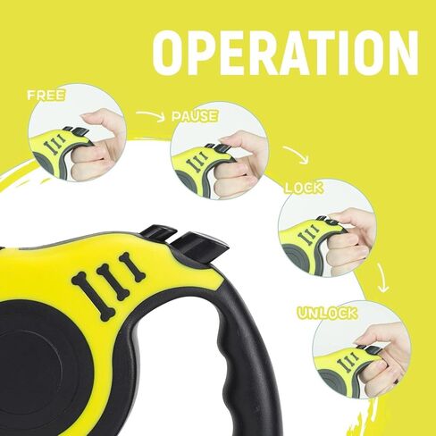 Retractable Dog Leash | Premium 3m and 5m Durable Dog Leash Automatic Retractable Nylon Cat Lead Extension Puppy Walking Running Lead Roulette for Dogs Pet Products (Yellow, 5M) in Saudi Arabia