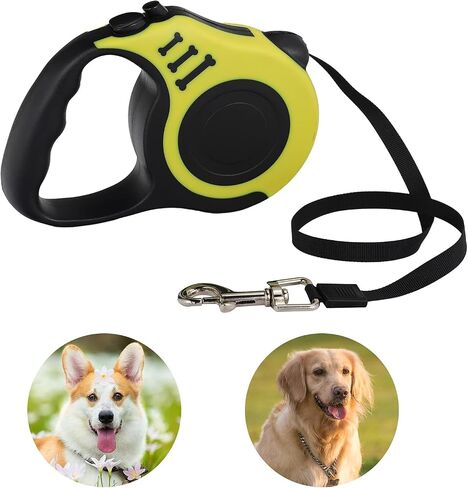Retractable Dog Leash | Premium 3m and 5m Durable Dog Leash Automatic Retractable Nylon Cat Lead Extension Puppy Walking Running Lead Roulette for Dogs Pet Products (Yellow, 5M) in Saudi Arabia